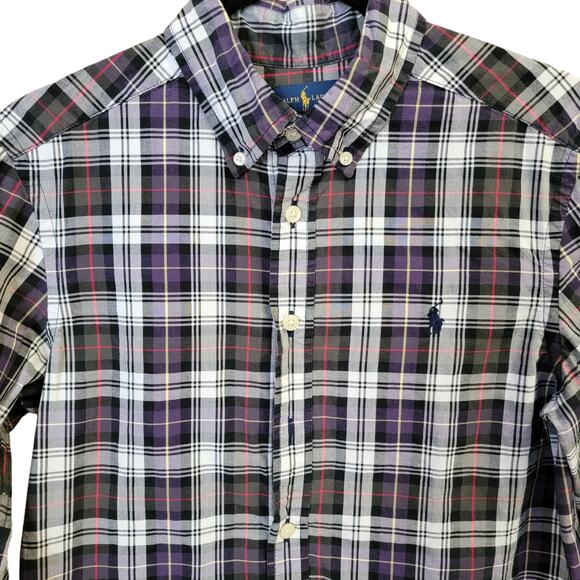 Ralph Lauren Shirt Boys Sz M 10/12 Black Plaid Button Front Long Sleeve Preppy - Picture 2 of 6